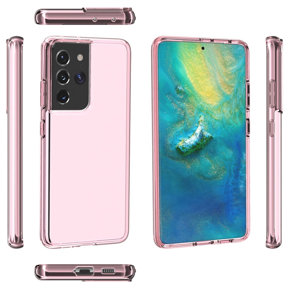 Anti-fingerprint PC+TPU Combo Back Case for Samsung Galaxy S21 Ultra Clear Design Phone Shell - Pink-10