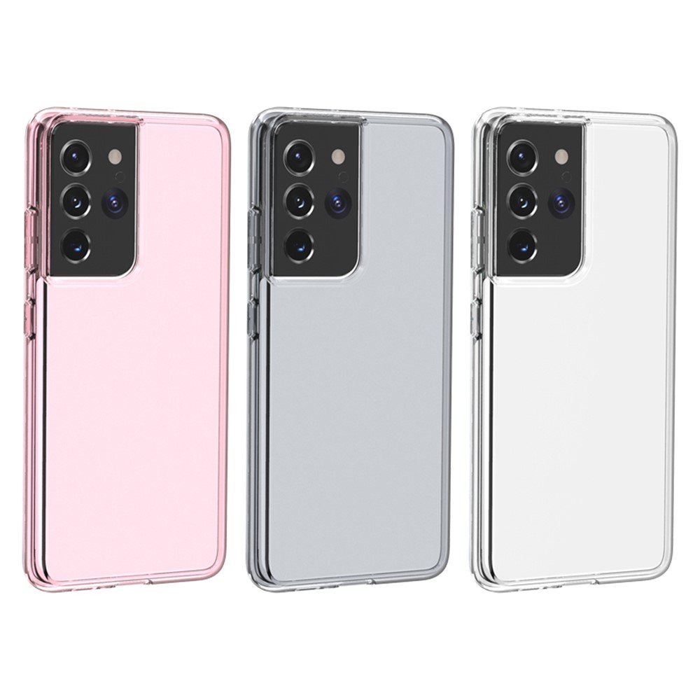 Anti-fingerprint PC+TPU Combo Back Case for Samsung Galaxy S21 Ultra Clear Design Phone Shell - Pink-11