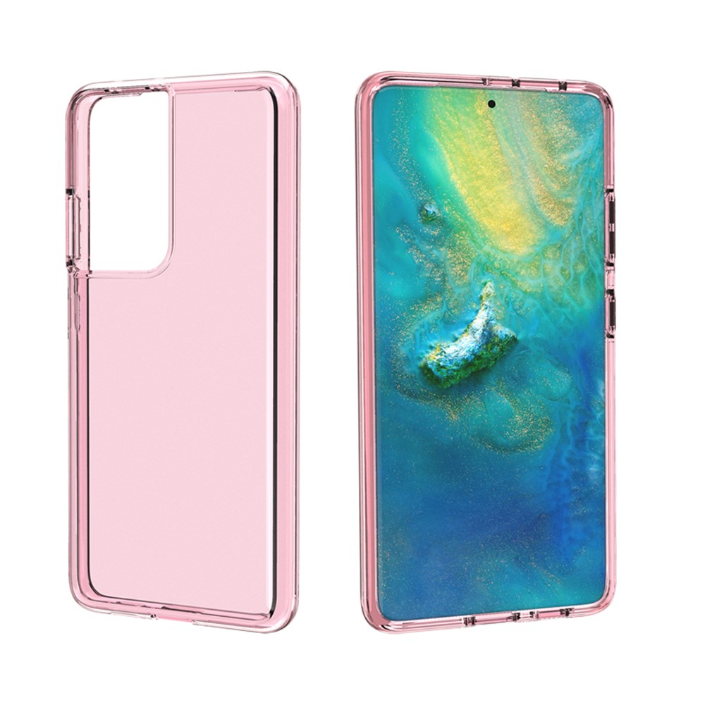 Anti-fingerprint PC+TPU Combo Back Case for Samsung Galaxy S21 Ultra Clear Design Phone Shell - Pink-2