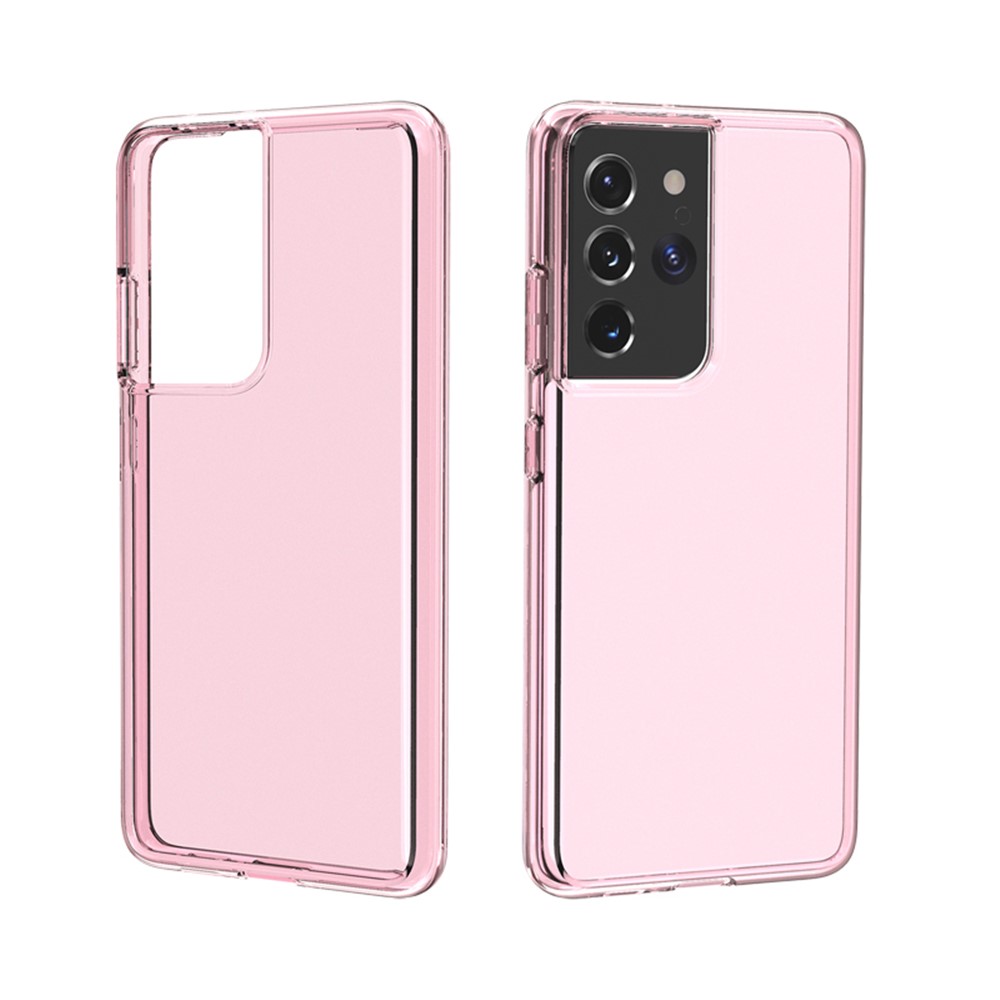 Anti-fingerprint PC+TPU Combo Back Case for Samsung Galaxy S21 Ultra Clear Design Phone Shell - Pink-3