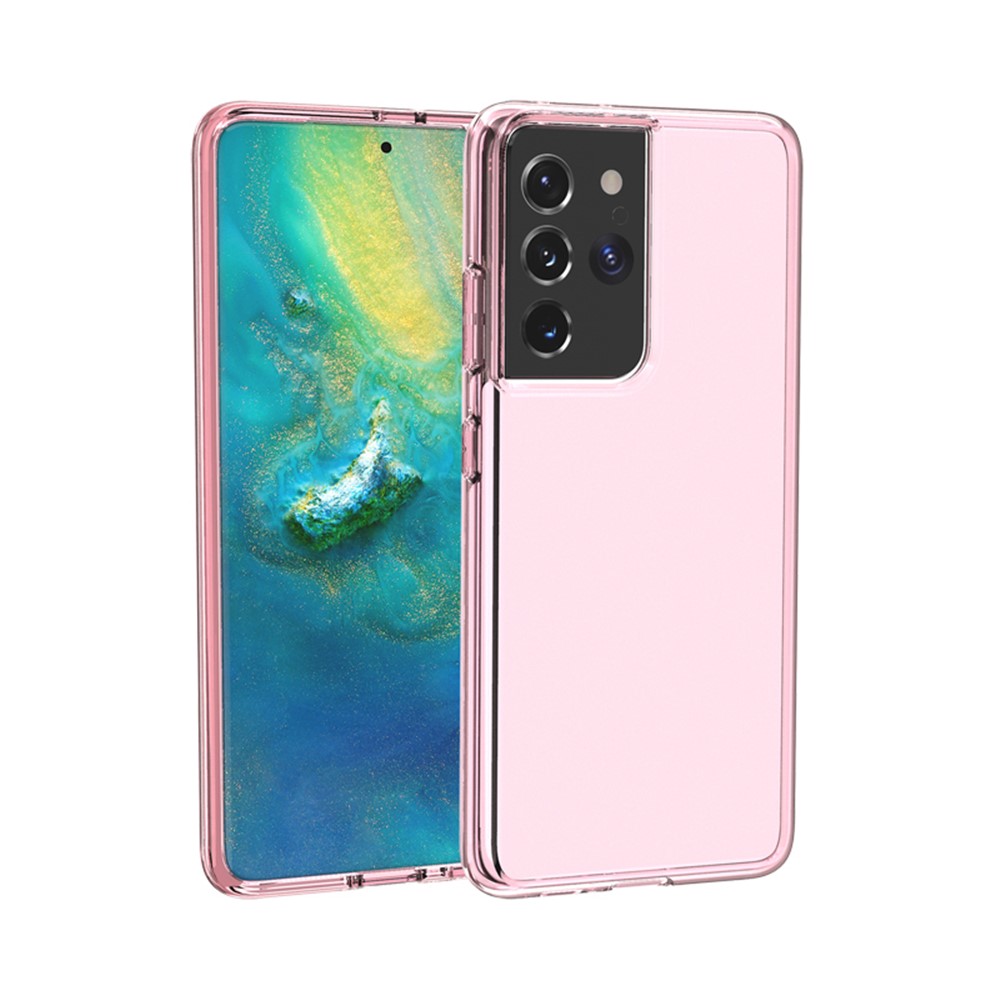 Anti-fingerprint PC+TPU Combo Back Case for Samsung Galaxy S21 Ultra Clear Design Phone Shell - Pink-4