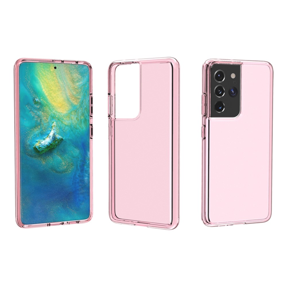 Anti-fingerprint PC+TPU Combo Back Case for Samsung Galaxy S21 Ultra Clear Design Phone Shell - Pink-8
