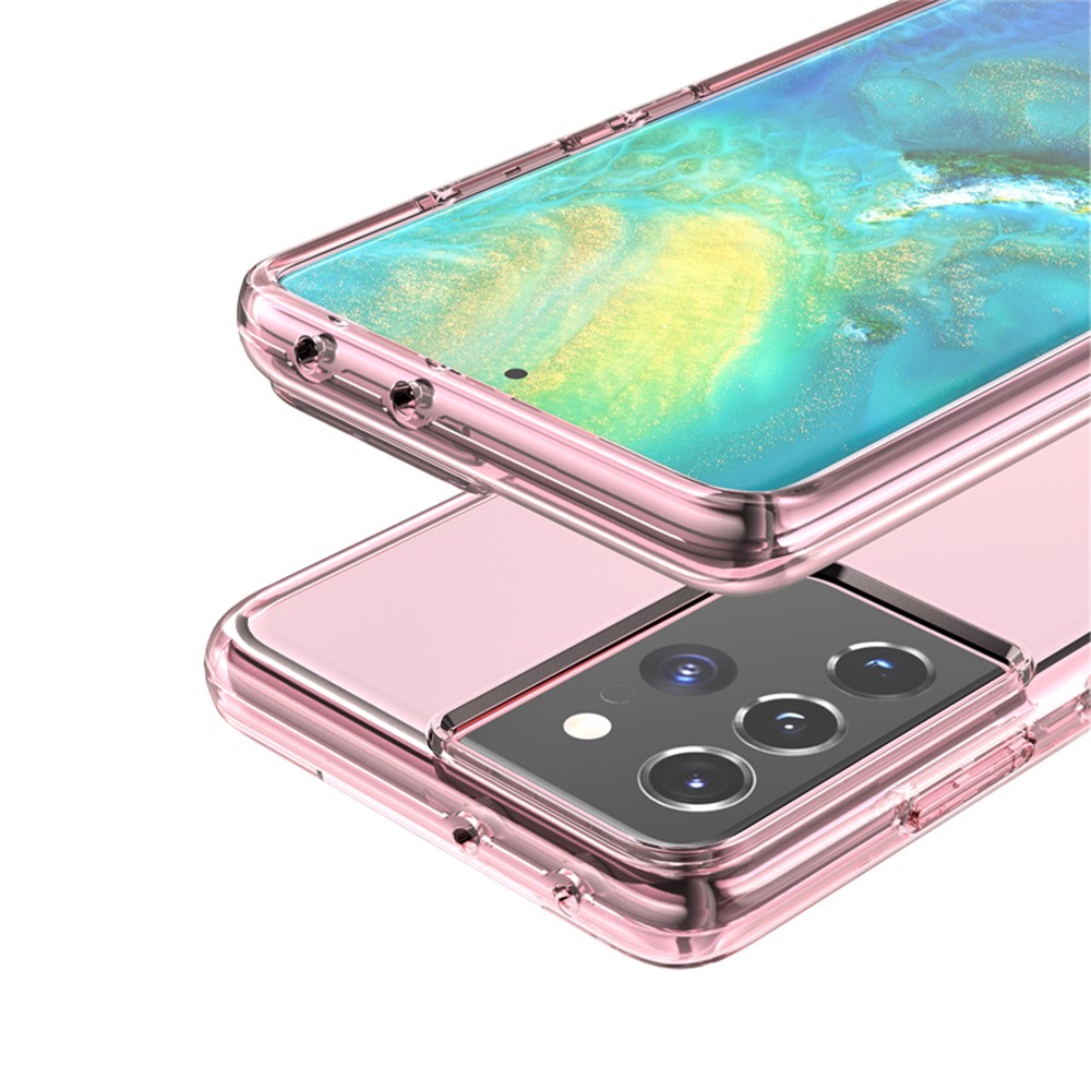 Anti-fingerprint PC+TPU Combo Back Case for Samsung Galaxy S21 Ultra Clear Design Phone Shell - Pink-9