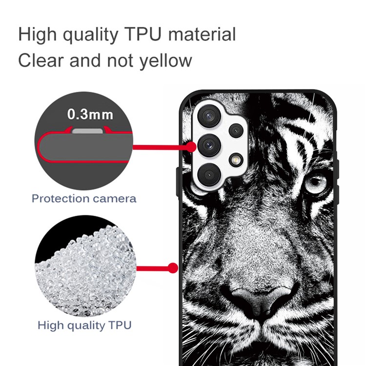 Back Matte Pattern Printing TPU Phone Protective Shell for Samsung Galaxy A32 - Tiger-4