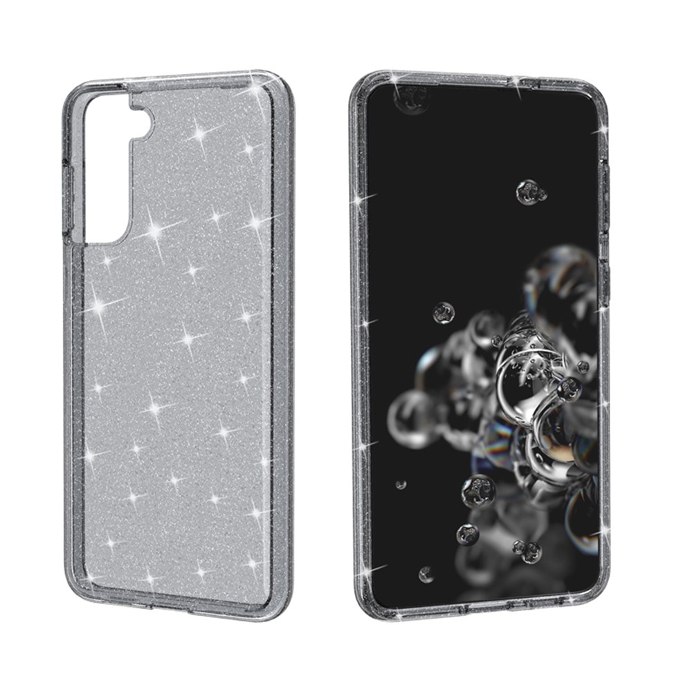 PC+TPU Hybrid Phone Cover with Glittery Powder Design for Samsung Galaxy S21 Plus - Black-2
