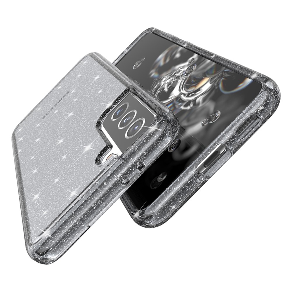 PC+TPU Hybrid Phone Cover with Glittery Powder Design for Samsung Galaxy S21 Plus - Black-6