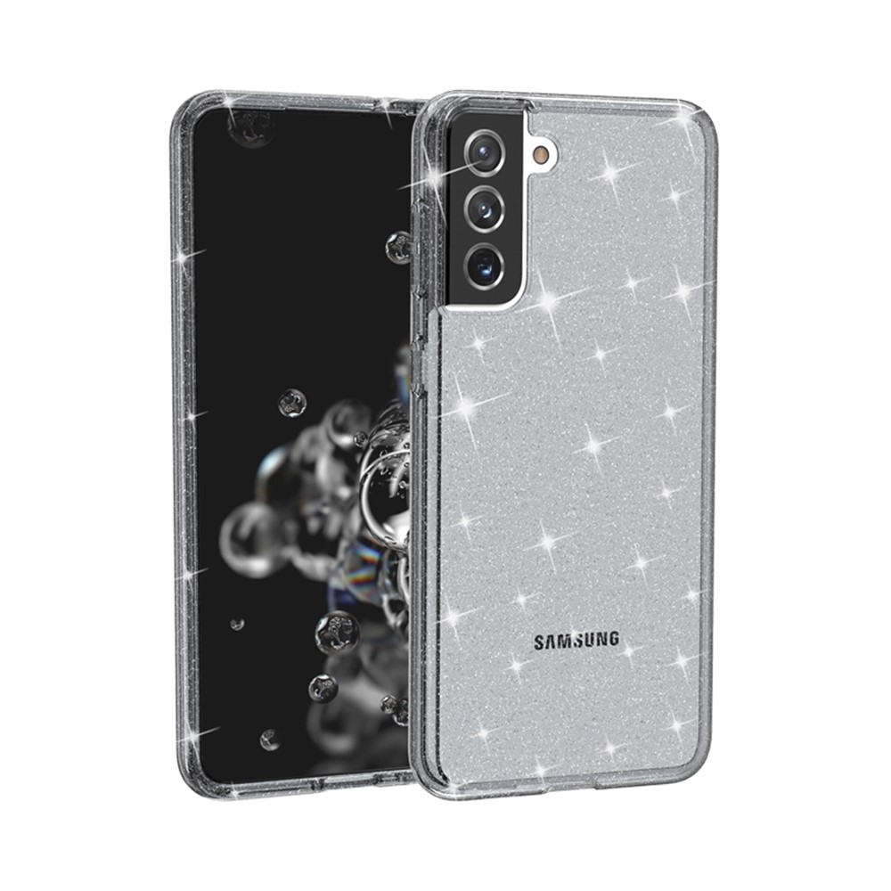 PC+TPU Hybrid Phone Cover with Glittery Powder Design for Samsung Galaxy S21 Plus - Black-7