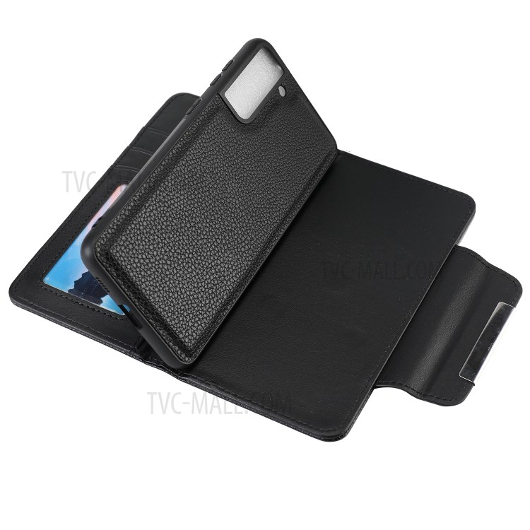 Litchi Texture Detachable 2-in-1 Magnet Leather Wallet Phone Protection Shell for Samsung Galaxy S21 Ultra - Black-4