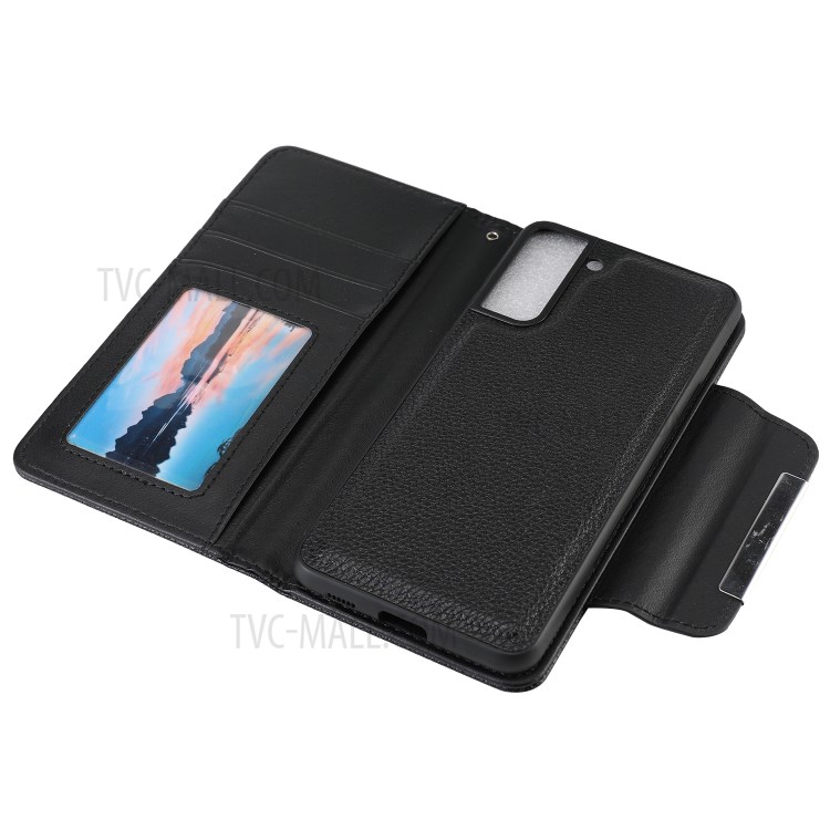 Litchi Texture Detachable 2-in-1 Magnet Leather Wallet Phone Protection Shell for Samsung Galaxy S21 Ultra - Black-5