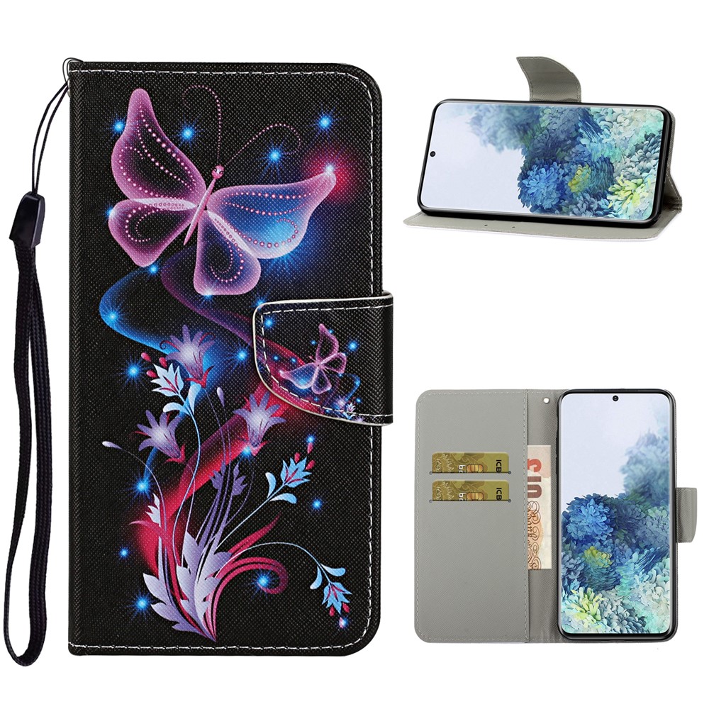 PU Leather Wallet Stand Phone Case for Samsung Galaxy S21 Ultra - Butterfly-1