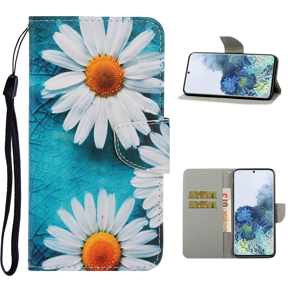 PU Leather Wallet Stand Phone Case for Samsung Galaxy S21 Ultra - Chrysanthemum-1