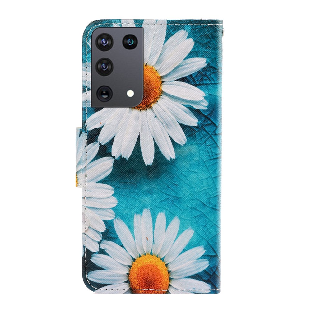 PU Leather Wallet Stand Phone Case for Samsung Galaxy S21 Ultra - Chrysanthemum-2