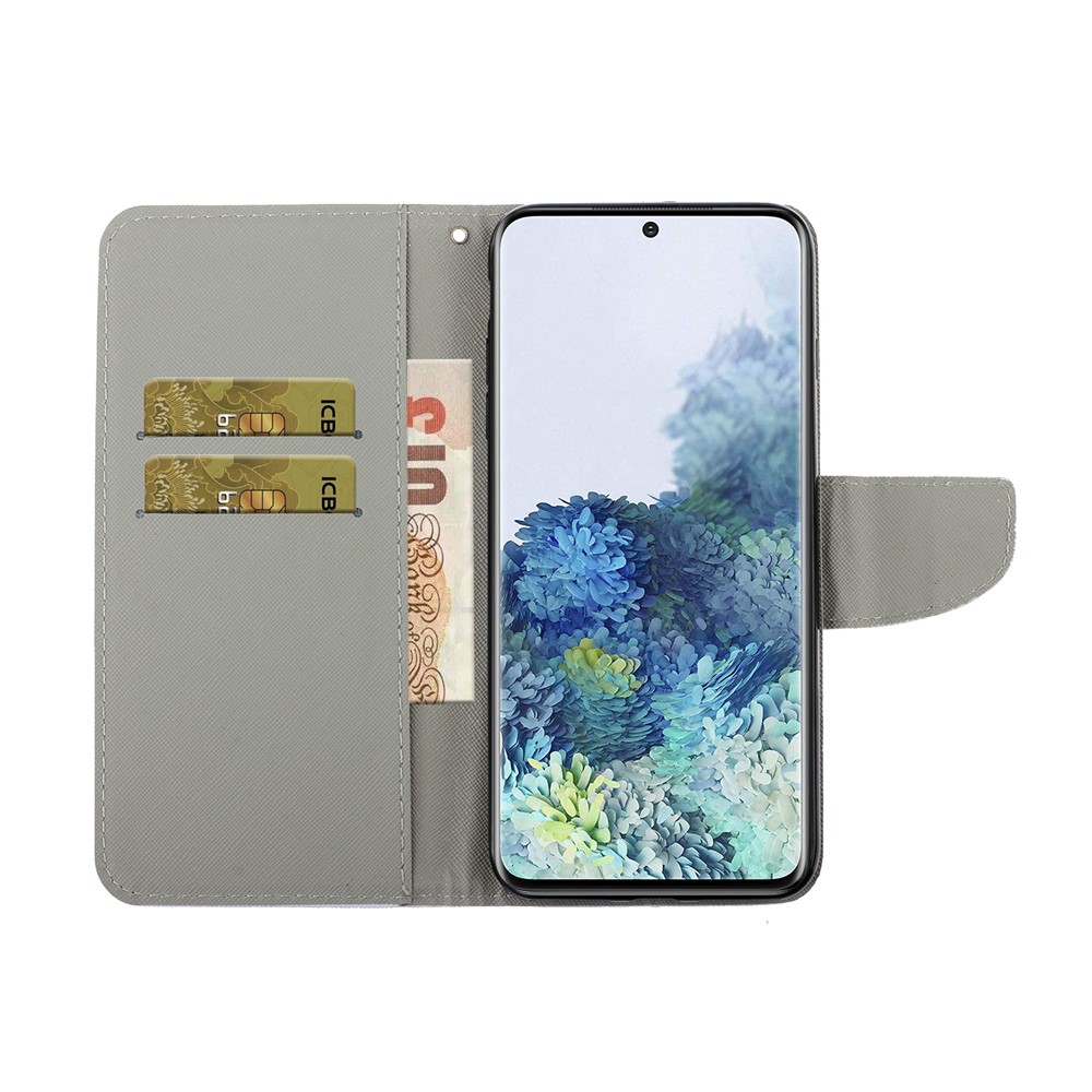 PU Leather Wallet Stand Phone Case for Samsung Galaxy S21 Ultra - Chrysanthemum-6