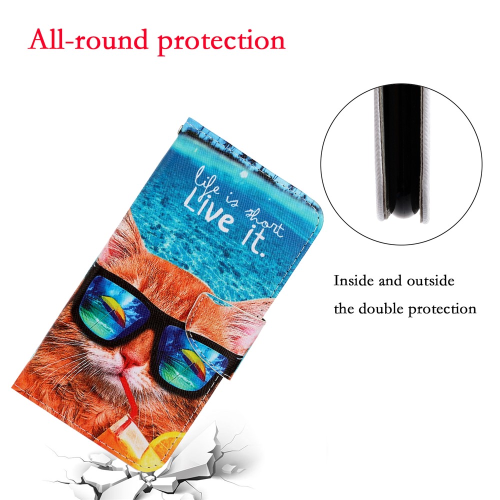 Pattern Printing Flip Leather Wallet Protective Case for Samsung Galaxy S21 - Cat with Glasses-4