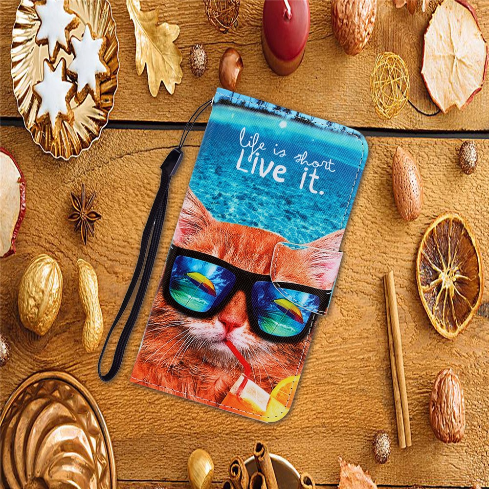 Pattern Printing Flip Leather Wallet Protective Case for Samsung Galaxy S21 - Cat with Glasses-7