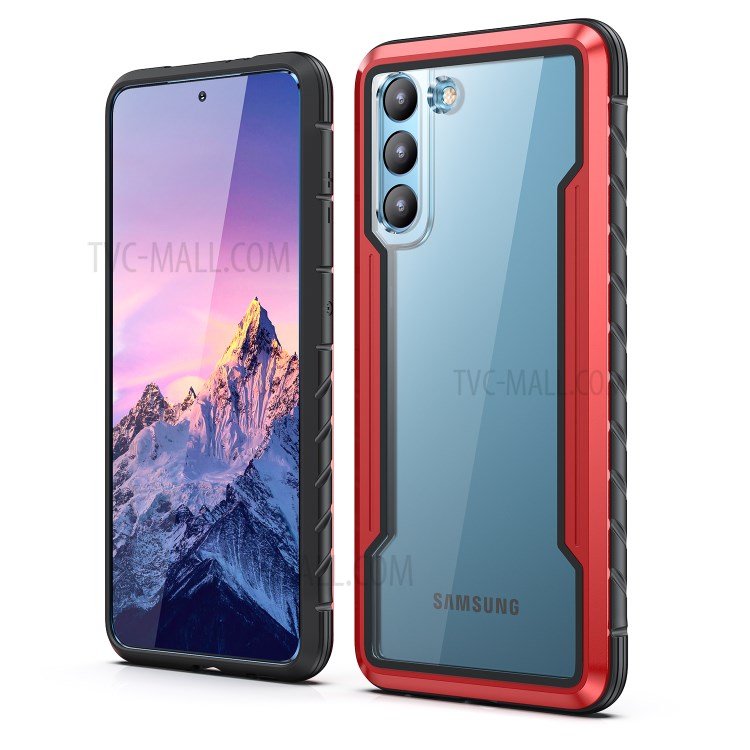 Drop-proof Anti-slip PC + TPU + Metal Hybrid Cover Phone Shell for Samsung Galaxy S21 - Red-1