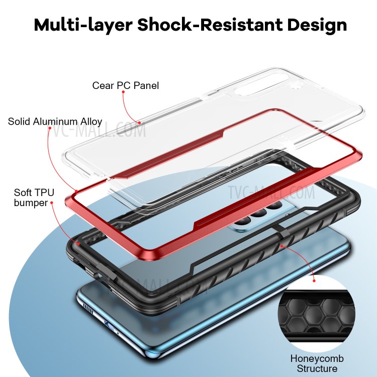 Drop-proof Anti-slip PC + TPU + Metal Hybrid Cover Phone Shell for Samsung Galaxy S21 - Red-3