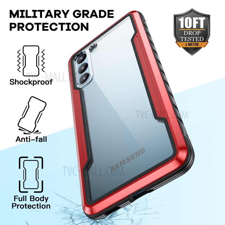 Drop-proof Anti-slip PC + TPU + Metal Hybrid Cover Phone Shell for Samsung Galaxy S21 - Red-4