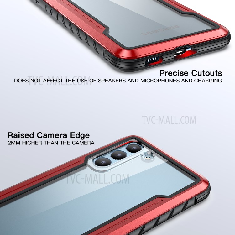 Drop-proof Anti-slip PC + TPU + Metal Hybrid Cover Phone Shell for Samsung Galaxy S21 - Red-6