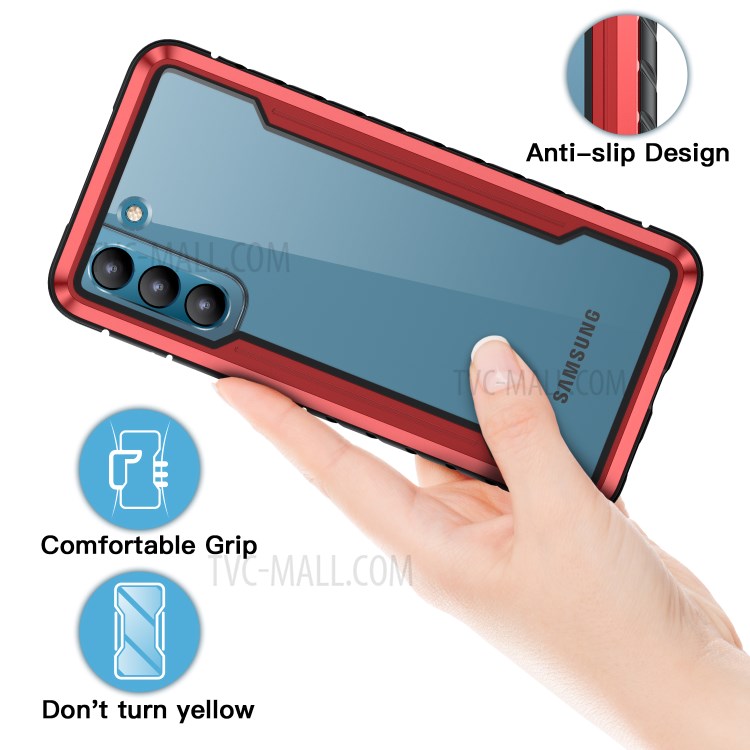 Drop-proof Anti-slip PC + TPU + Metal Hybrid Cover Phone Shell for Samsung Galaxy S21 - Red-8