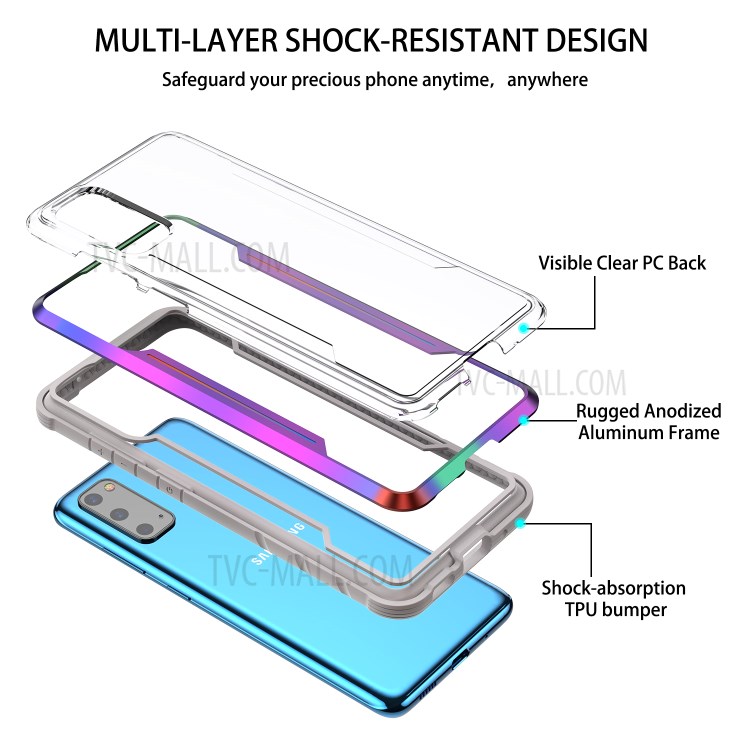 Drop-proof Anti-slip PC + TPU + Metal Hybrid Cover Phone Protective Shell for Samsung Galaxy S20 Plus - Rose-3