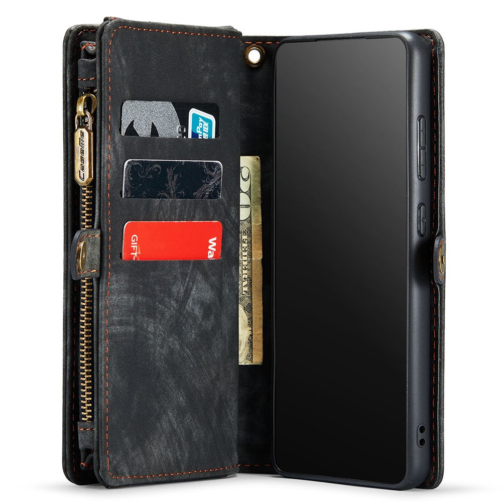 Série Caseme 008 Para Samsung Galaxy S21 Ultra 5G PU Zipper Zipper Multifunção Caixa de Telefone Magnética Destacável 2 em 1 Campa da Carteira - Preto