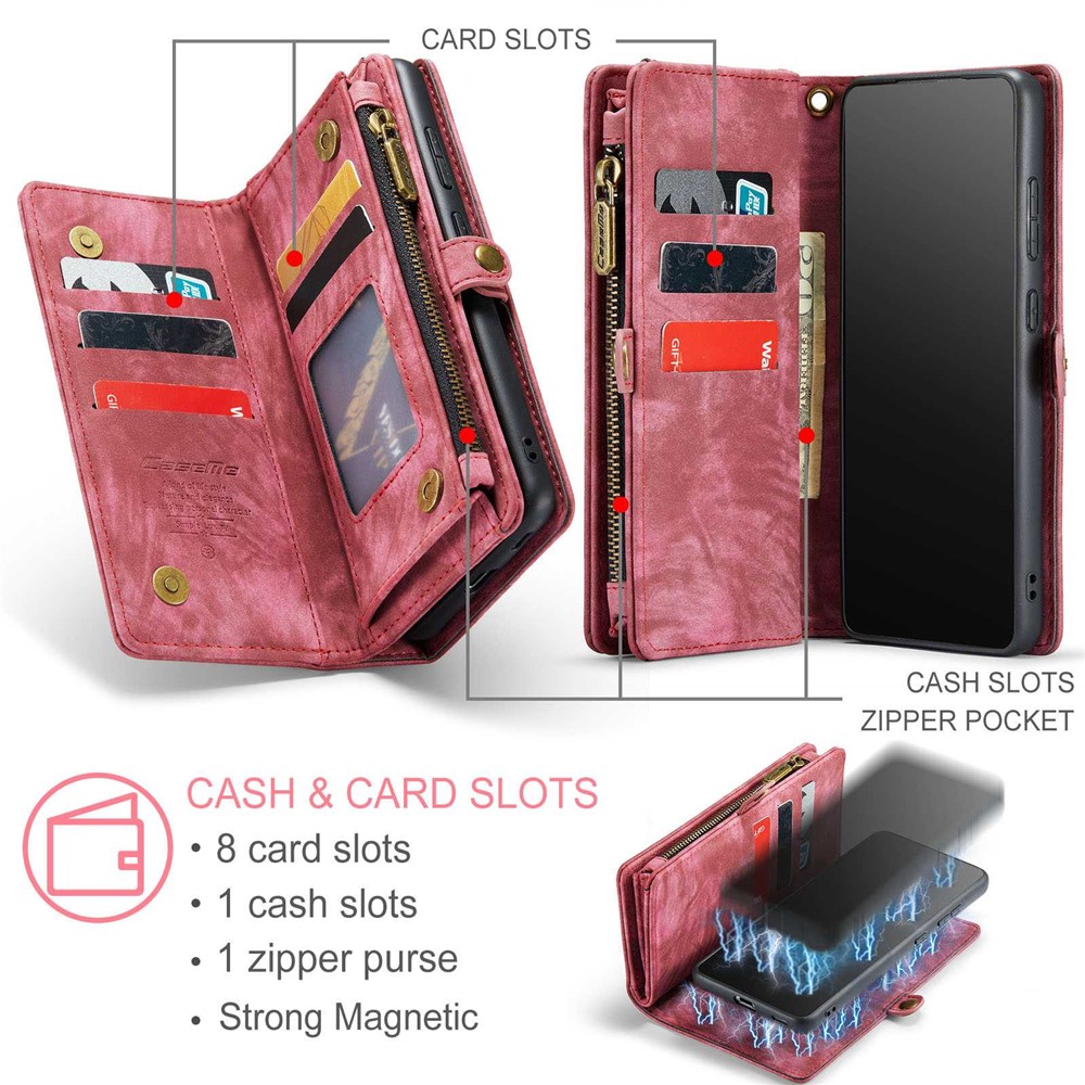 Caseme 008 -serie Für Samsung Galaxy S21 4G / 5G Abnehmbares Design Magnetic TPU+PU Leder Shell Phone Hülle Brieftasche Anti-kratzer-telefonabdeckung - Rot