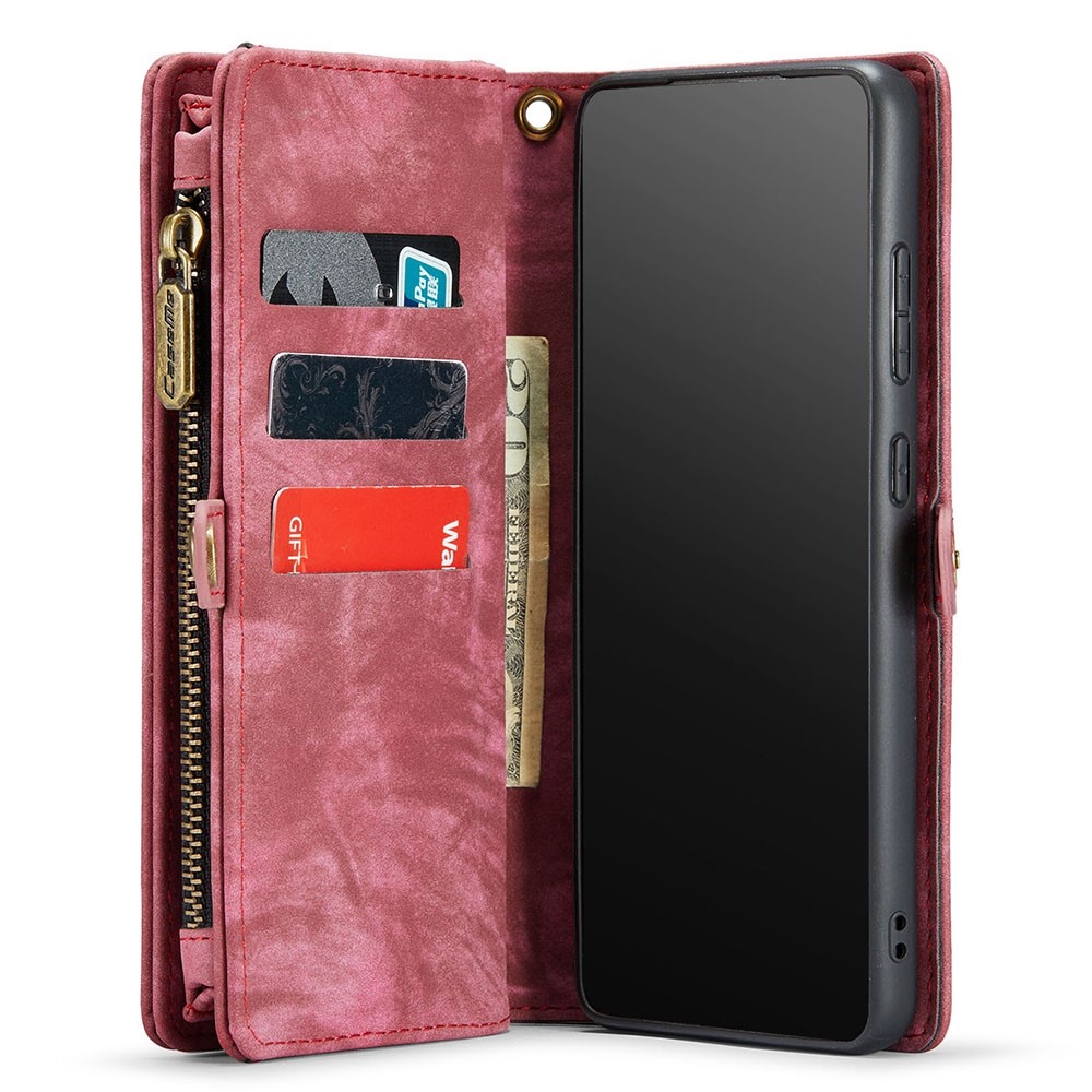 Serie Caseme 008 Para Samsung Galaxy S21 4G / 5G Diseño Desmontable Tpu Magnético+pu Cuero Case Funda de la Carcasa Del Teléfono Anti-scratch Cover - Rojo