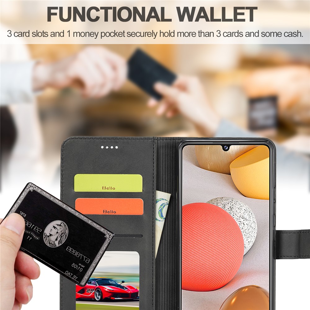 LC.IMEEKE for Samsung Galaxy A42 5G Leather Wallet Case - Black-10