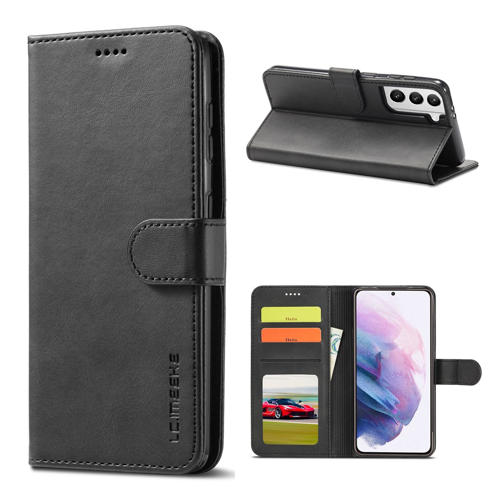 LC.IMEEKE for Samsung Galaxy S21+ Stand Cover Leather Wallet Case - Black-1
