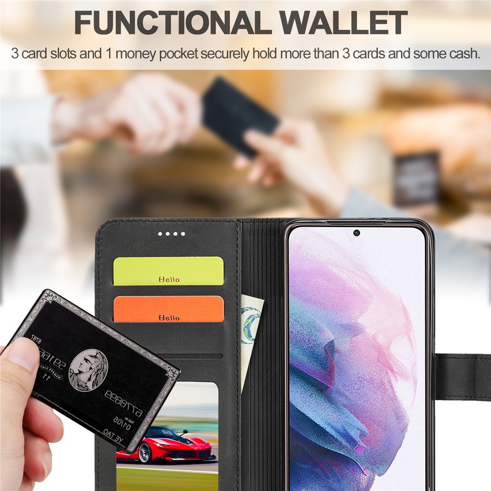 LC.IMEEKE for Samsung Galaxy S21+ Stand Cover Leather Wallet Case - Black-10