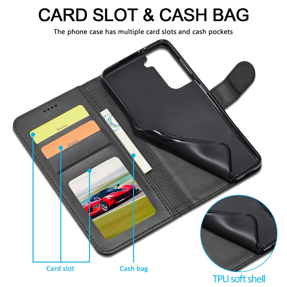 LC.IMEEKE for Samsung Galaxy S21+ 5G Foldable Stand Cover Leather Wallet All Round Full Protection Case - Black-14