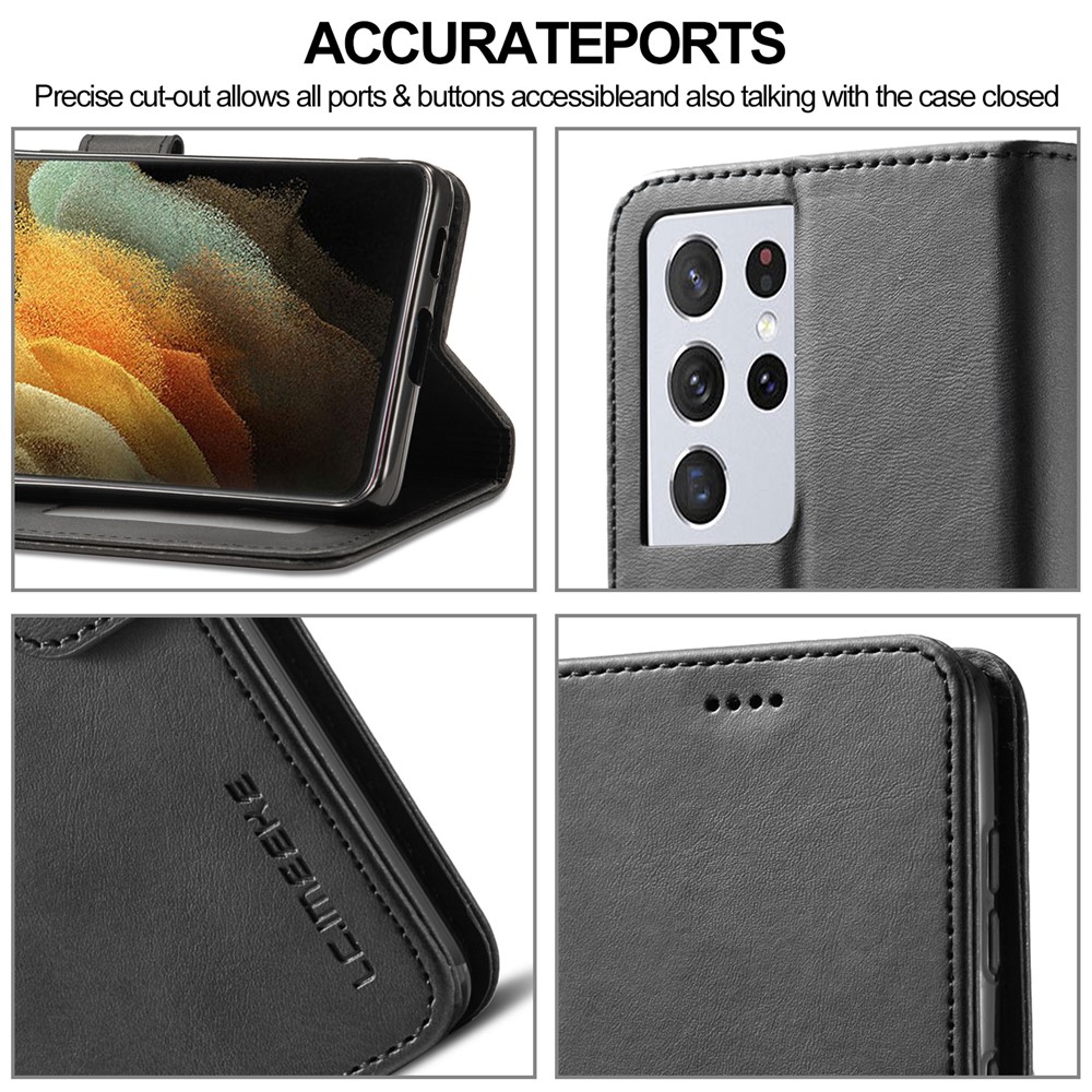 LC.IMEEKE for Samsung Galaxy S21 Ultra Stand Protective Leather Wallet Case - Black-11