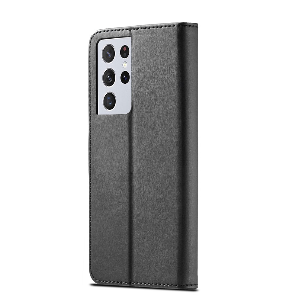 LC.IMEEKE for Samsung Galaxy S21 Ultra Stand Protective Leather Wallet Case - Black-3
