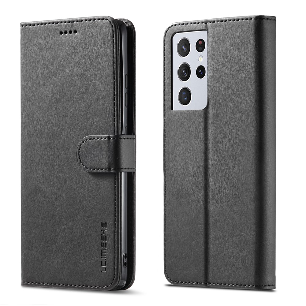 LC.IMEEKE for Samsung Galaxy S21 Ultra Stand Protective Leather Wallet Case - Black-4