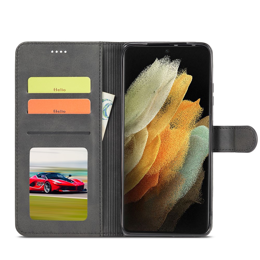 LC.IMEEKE for Samsung Galaxy S21 Ultra Stand Protective Leather Wallet Case - Black-5