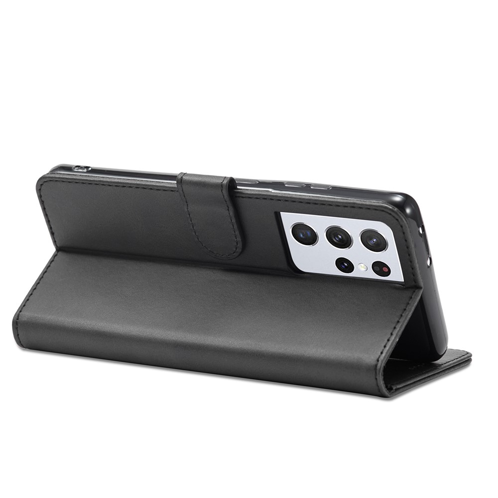 LC.IMEEKE for Samsung Galaxy S21 Ultra Stand Protective Leather Wallet Case - Black-8