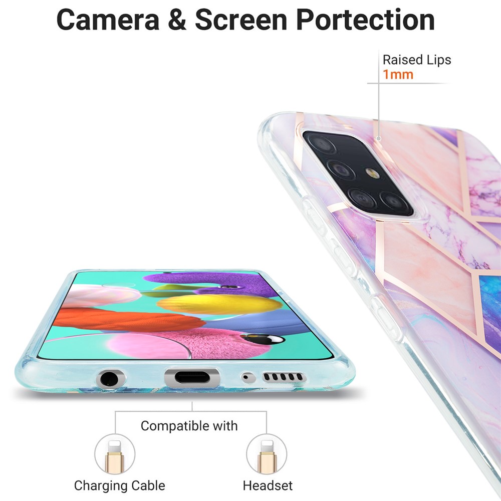 IML IMD Marble Pattern Electroplating TPU Phone Cover Case for Samsung Galaxy A51 SM-A515 - Light Purple-3