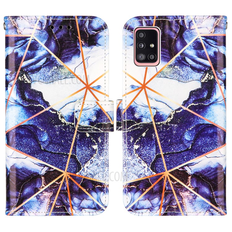 Padrão De Mármore Splicing Carteira Stand TPU + Capa De Couro PU Para Samsung Galaxy A51 SM-A515 - Azul Escuro-3