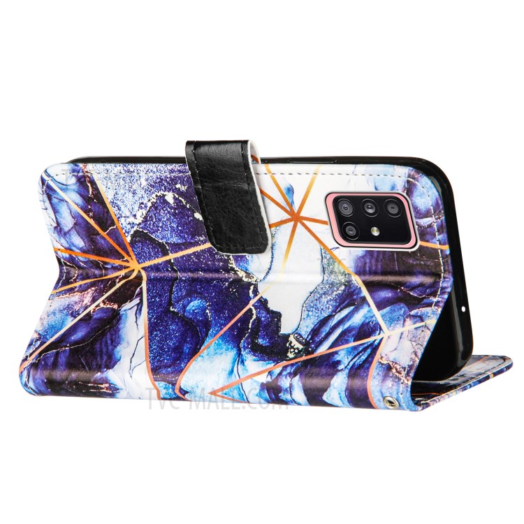 Padrão De Mármore Splicing Carteira Stand TPU + Capa De Couro PU Para Samsung Galaxy A51 SM-A515 - Azul Escuro-4