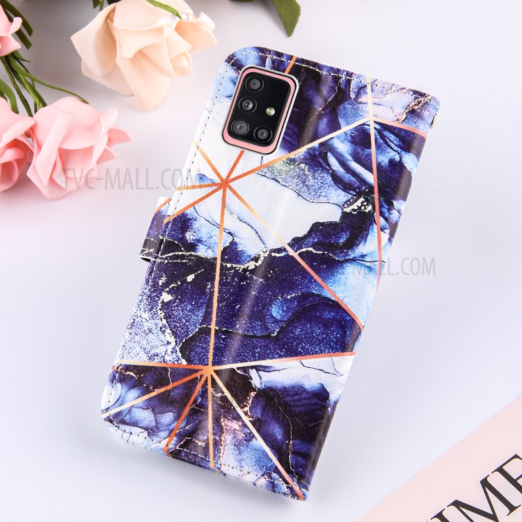 Padrão De Mármore Splicing Carteira Stand TPU + Capa De Couro PU Para Samsung Galaxy A51 SM-A515 - Azul Escuro-9