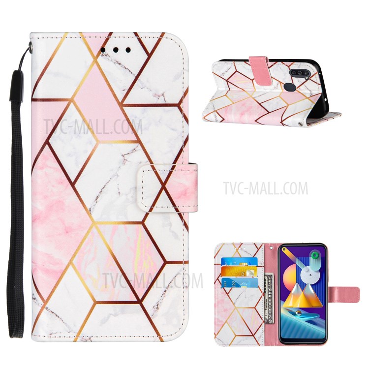 Marble Pattern Splicing Leather Wallet Phone Stand Case for Samsung Galaxy A11/M11 - Pink-1