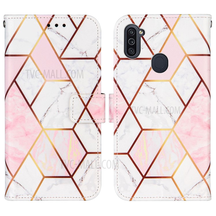 Marble Pattern Splicing Leather Wallet Phone Stand Case for Samsung Galaxy A11/M11 - Pink-3