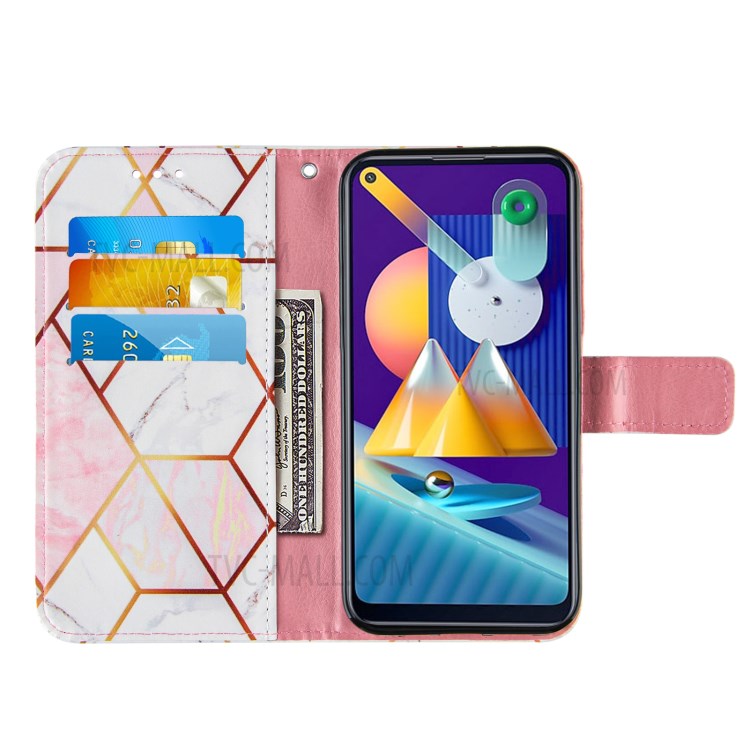 Marble Pattern Splicing Leather Wallet Phone Stand Case for Samsung Galaxy A11/M11 - Pink-5