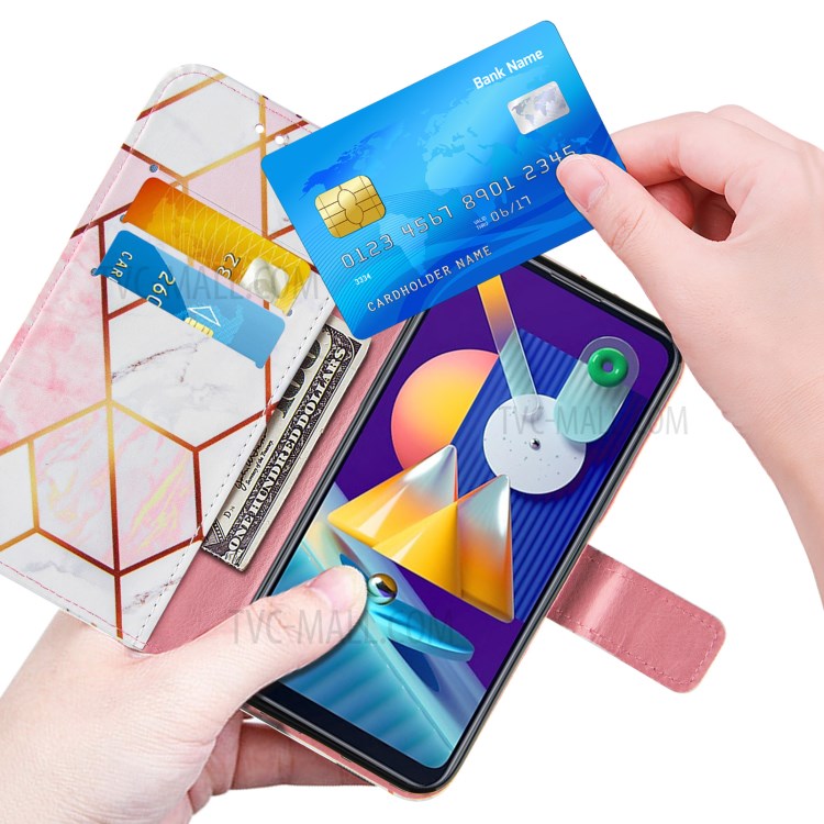 Marble Pattern Splicing Leather Wallet Phone Stand Case for Samsung Galaxy A11/M11 - Pink-6