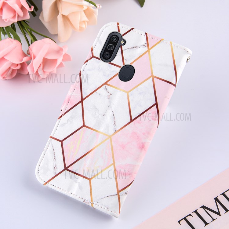 Marble Pattern Splicing Leather Wallet Phone Stand Case for Samsung Galaxy A11/M11 - Pink-9