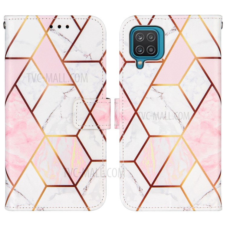 Marble Pattern Splicing Wallet Stand Flexible TPU Inner Shell + PU Leather Case for Samsung Galaxy A12 - Pink-3