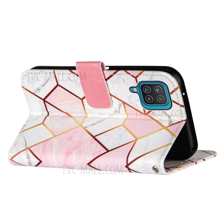 Marble Pattern Splicing Wallet Stand Flexible TPU Inner Shell + PU Leather Case for Samsung Galaxy A12 - Pink-4