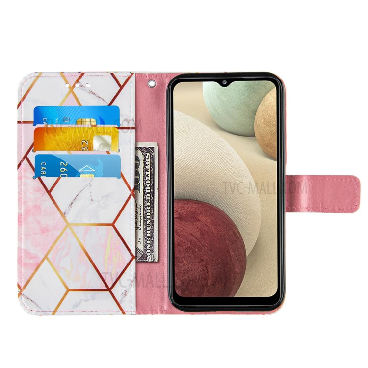Marble Pattern Splicing Wallet Stand Flexible TPU Inner Shell + PU Leather Case for Samsung Galaxy A12 - Pink-5