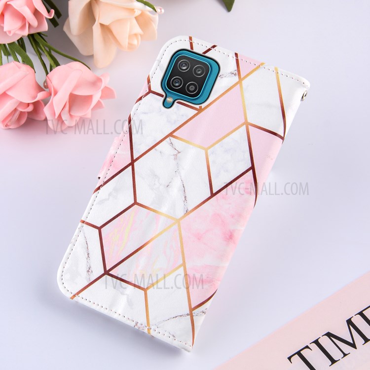 Marble Pattern Splicing Wallet Stand Flexible TPU Inner Shell + PU Leather Case for Samsung Galaxy A12 - Pink-9